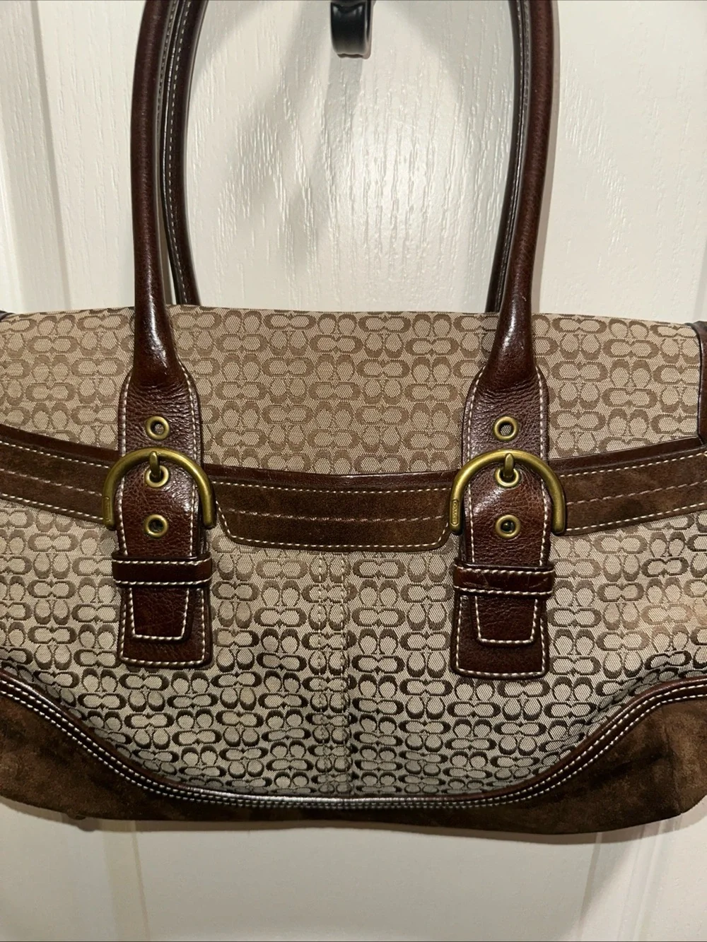 VTG Y2K Coach Purse 7080 Hampton Brown Tan Soho Handbag Signature Leather Buckle